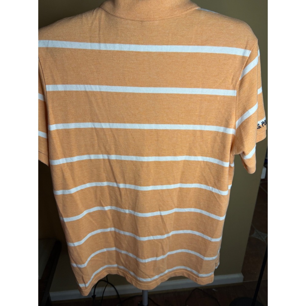 US Polo Assn Mens Orange White Striped Short Sleeve Polo Shirt Large - Picture 7 of 8